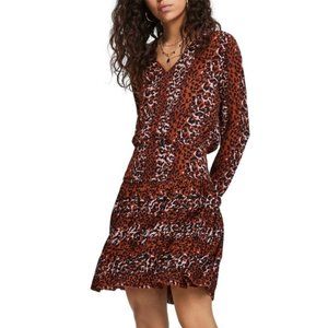 NWT Scotch & Soda Maison Scotch Bienvenue Paris Long Sleeve Leopard Print Dress